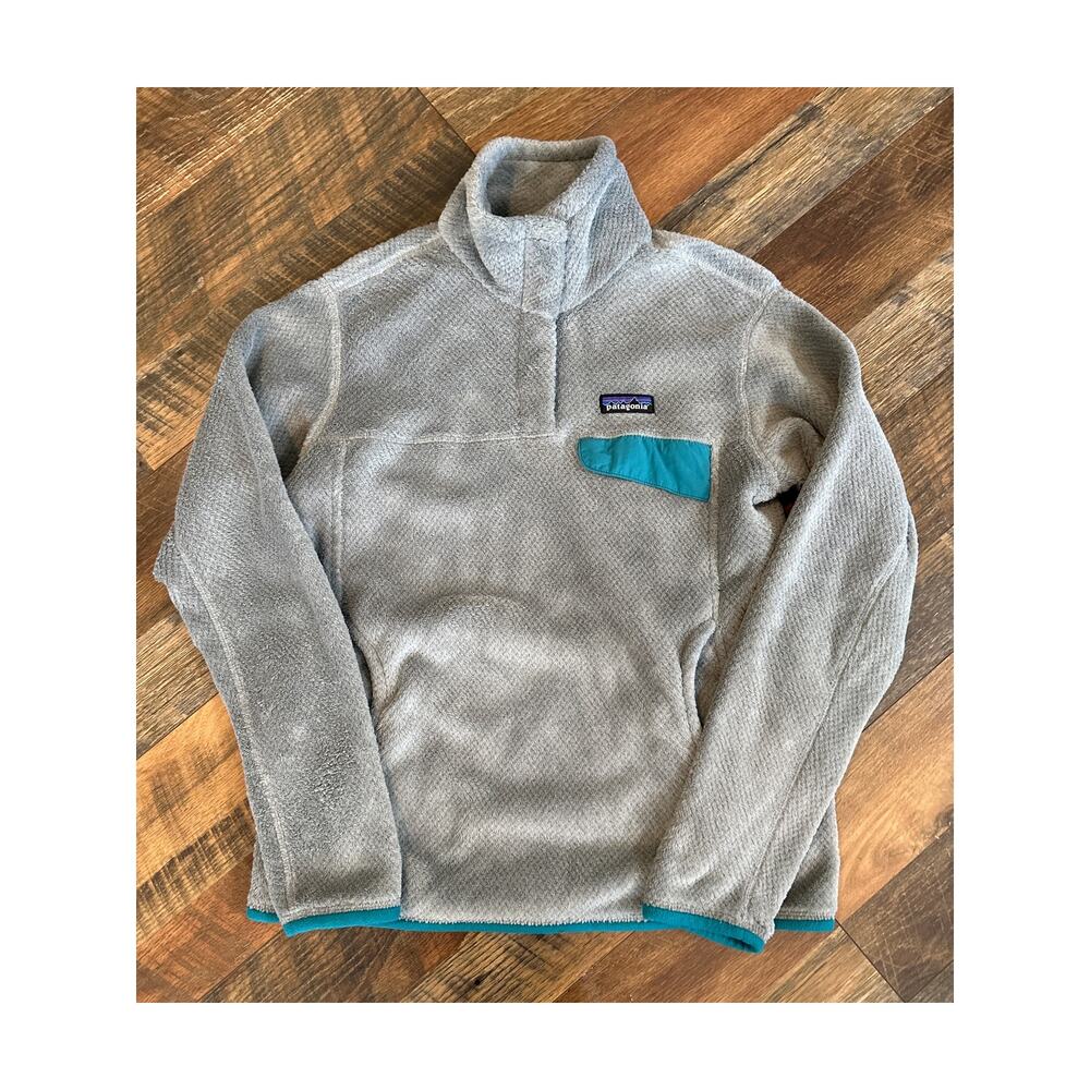 Patagonia Re Tool Snap T Pullover Fleece Sweater Grey Nickel X Dye Emerald Teal